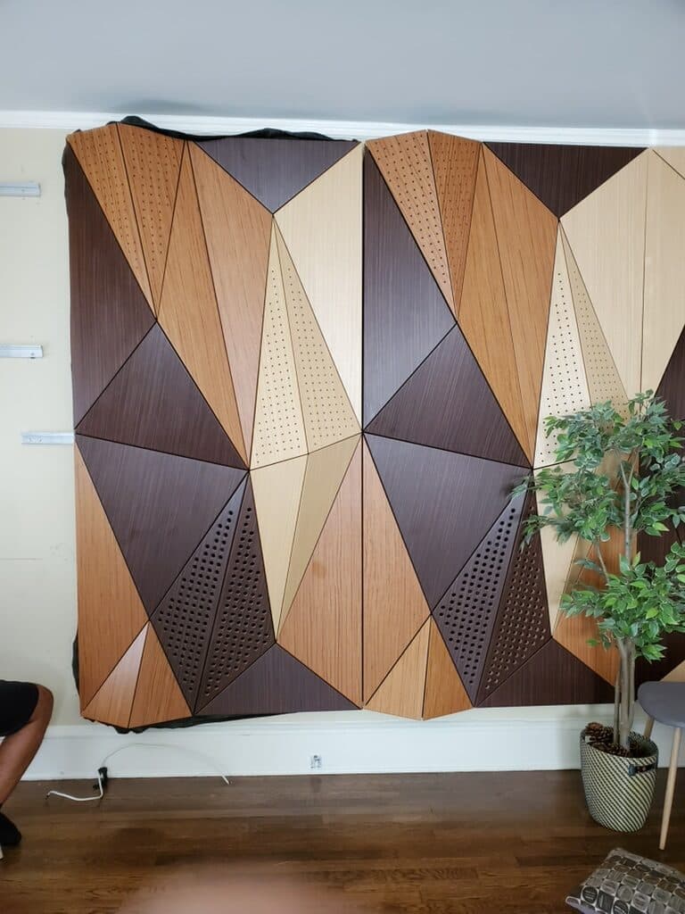 3D wood-panel accent wall