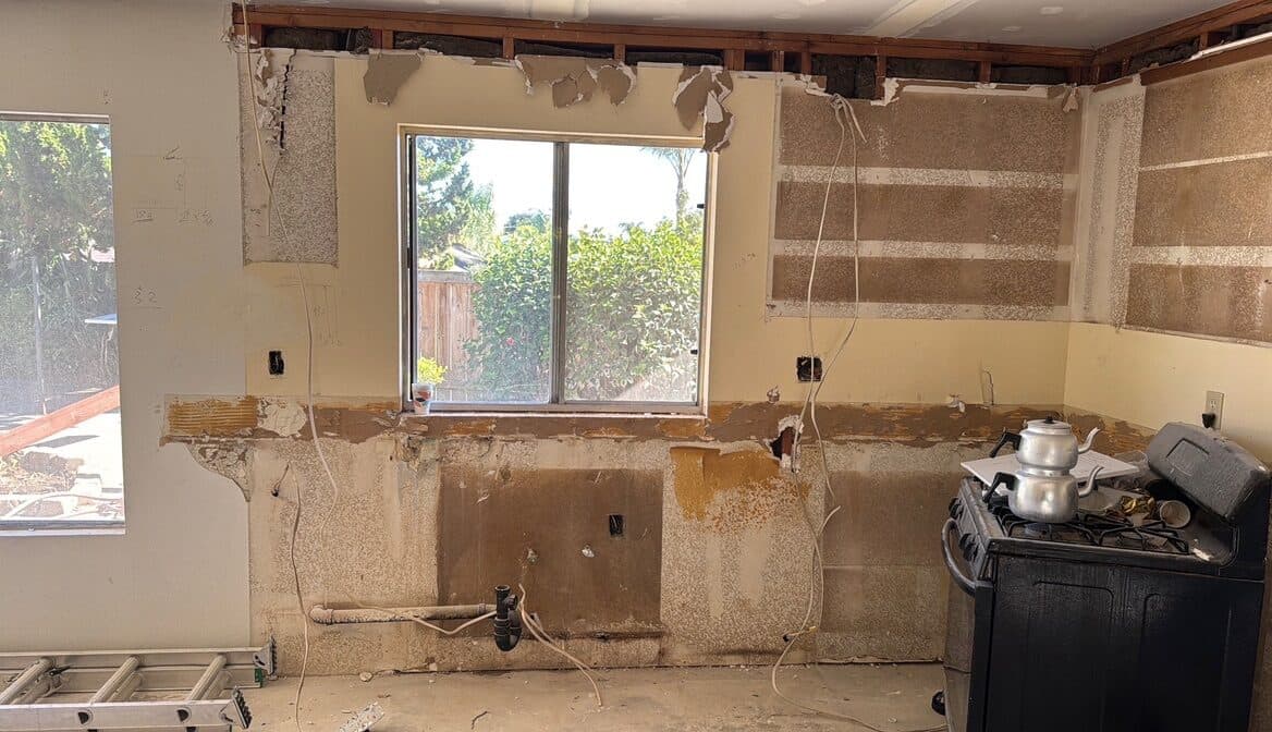 Wall opened for window reframe