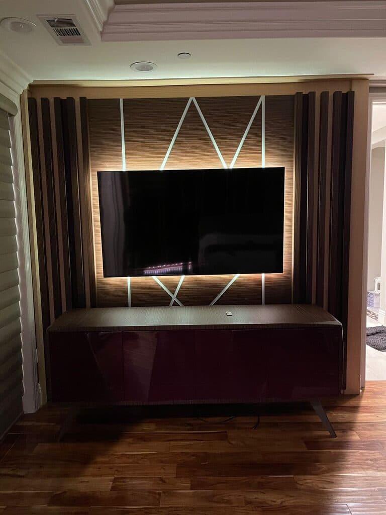 Backlit TV wall, evening glow