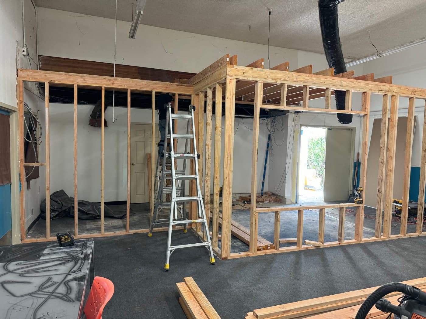 Commercial build-out — new stud framing